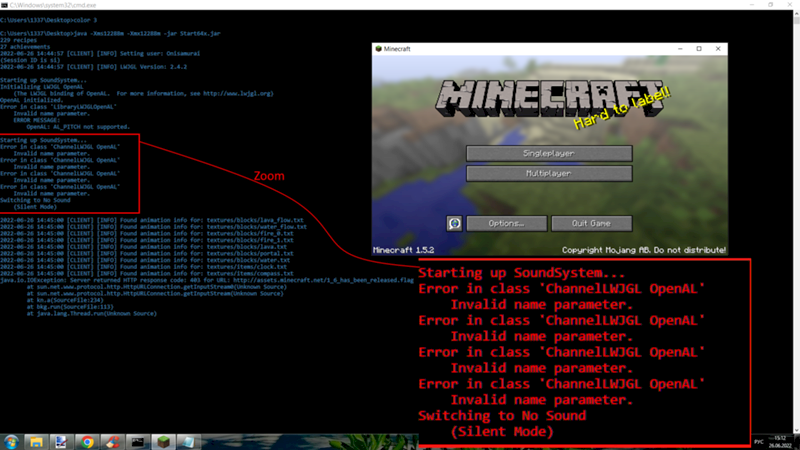 Нет звука в Minecraft 1.5.2 пиратке - Error in class ChannelLWJGL OpenAL Invalid name parameter