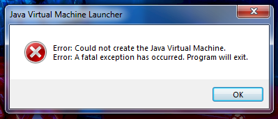 Майнкрафт версии 1.12.1 error Could not create the Java Virtual Machine