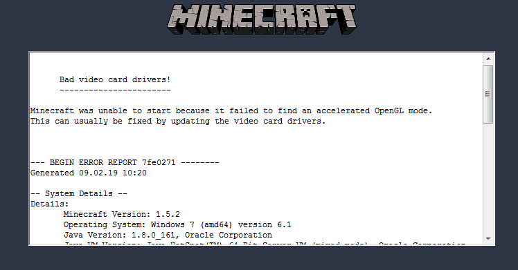 Запускаю Minecraft, а он выдает ошибку в виде краша. Драйвер пишет не требует обновления, java последняя. Пк перезапускал - 1