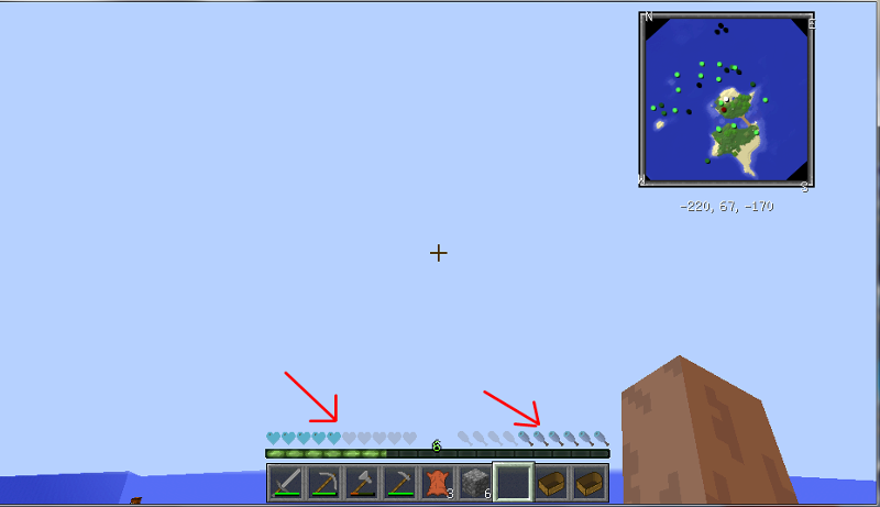 Minecraft Полупрозрачное здоровье и еда