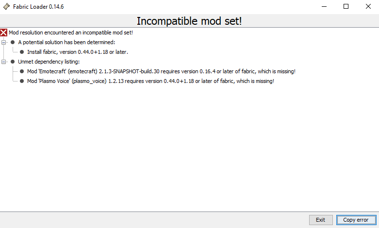 Fabricloader. Incompatible. That Version is incompatible with this Server, which is Running Version.