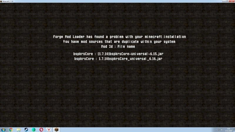 Решил поиграть в майнкрафт с модами, скачал модов, ядра для них, но при запуске выскочила эта ошибка