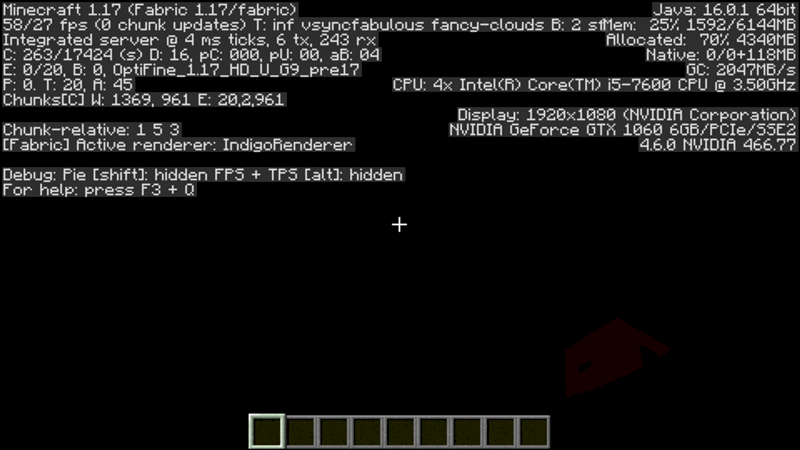 Майнкрафт 1.17. При нажатии F3 не отображаются координаты