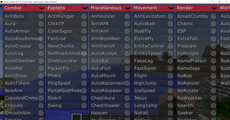 Помогите скачал чит Future на майнкрафт для 2b2t а меню чита полностью невидно что делать