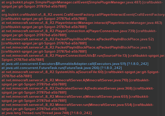 Ошибка в консоли сервера Minecraft