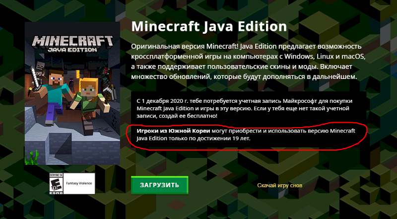 Почему в Южной Корее майнкрафт можно приобретать и использовать только по достижении 19 лет