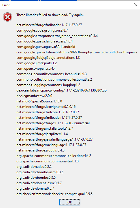 Ошибка установки Forge майнкрафт 1.17.1