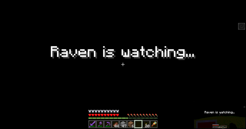 В мире появилась надпись на весь экран Raven is watching. И появился эффект даркнесса на майнкрафт пе 1.19.0 - 1